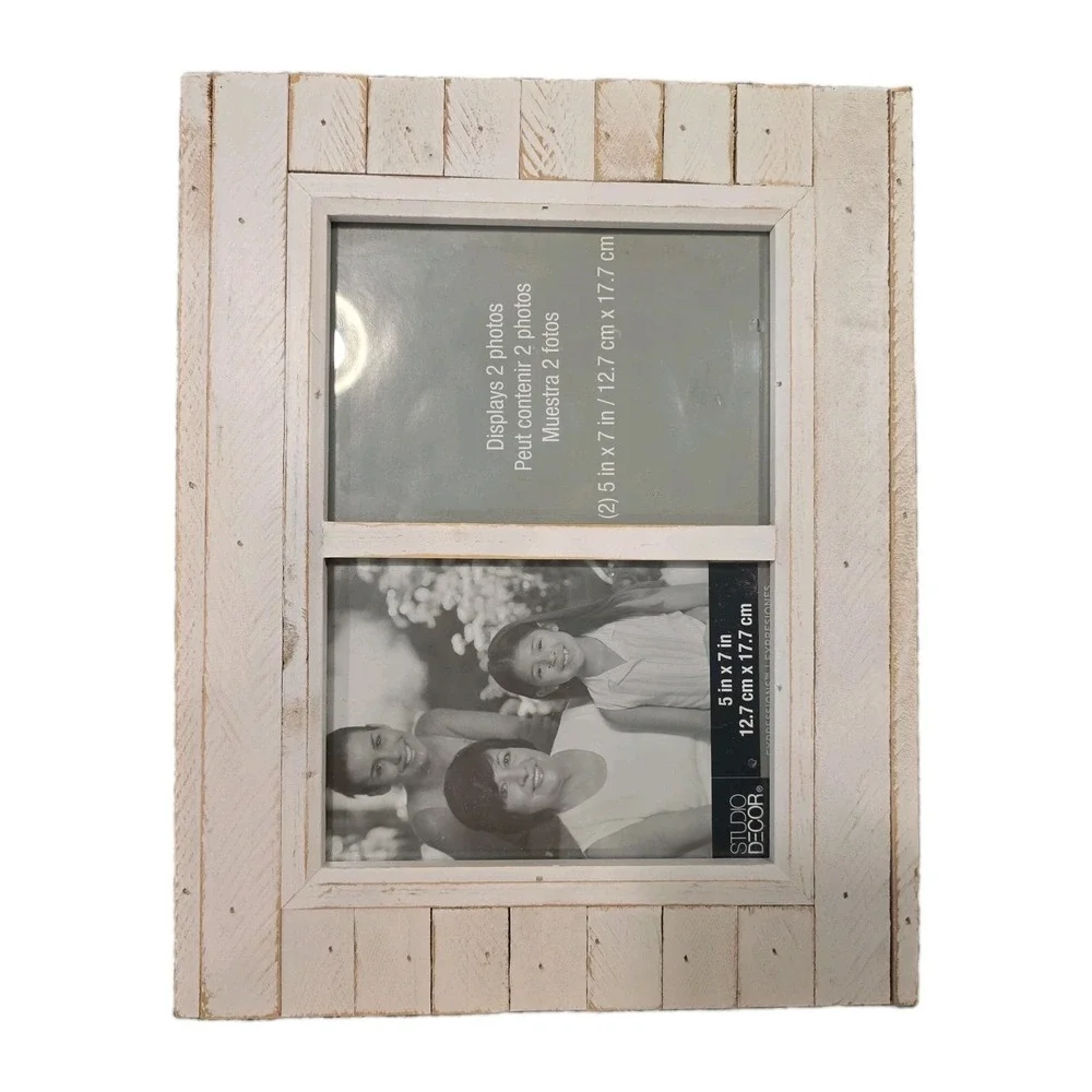 Set Of 2 Distressed Country Wood Collage Frames White & Black 5x7 Photos